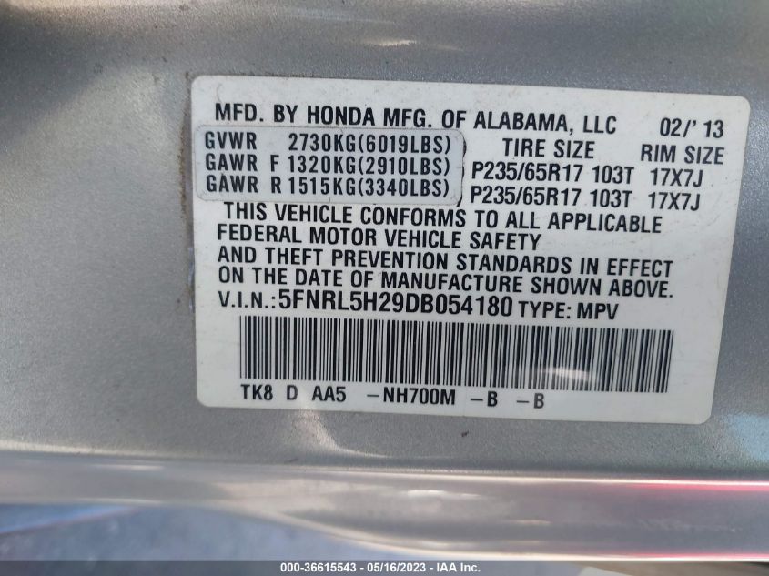 VIN 5FNRL5H29DB054180 2013 HONDA ODYSSEY no.9