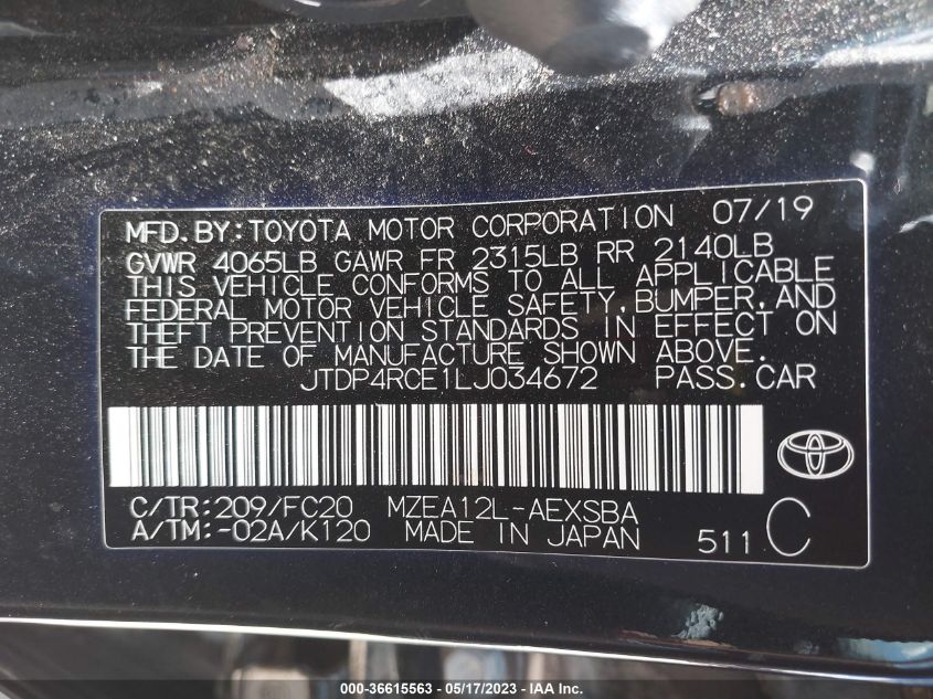 2020 TOYOTA COROLLA SE - JTDP4RCE1LJ034672