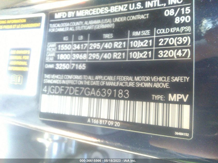 2016 MERCEDES-BENZ GL GL 550 - 4JGDF7DE7GA639183