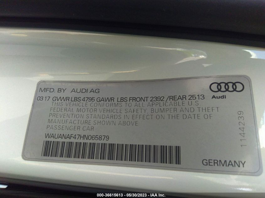 2017 AUDI A4 PREMIUM - WAUANAF47HN065879