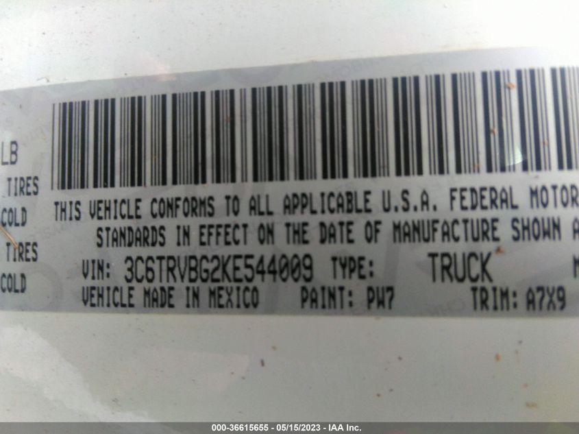 2019 RAM PROMASTER CARGO VAN - 3C6TRVBG2KE544009