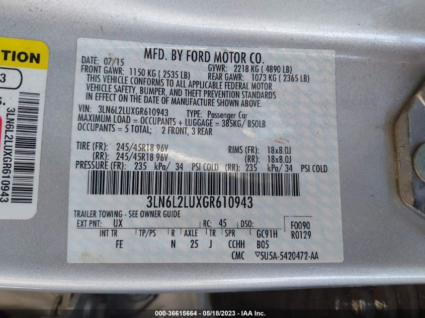 2016 LINCOLN MKZ HYBRID - 3LN6L2LUXGR610943