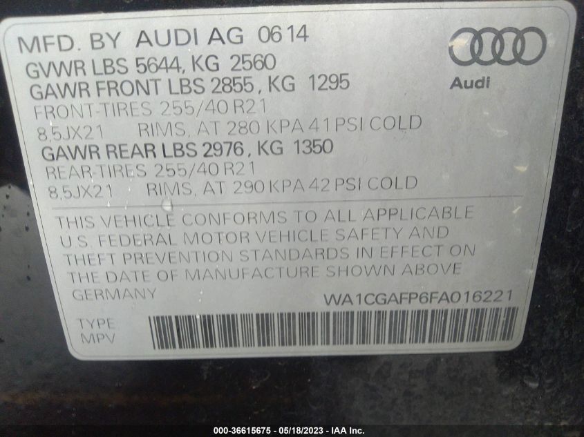 2015 AUDI SQ5 PREMIUM PLUS - WA1CGAFP6FA016221