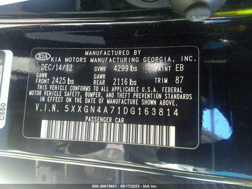 2013 KIA OPTIMA EX - 5XXGN4A71DG163814