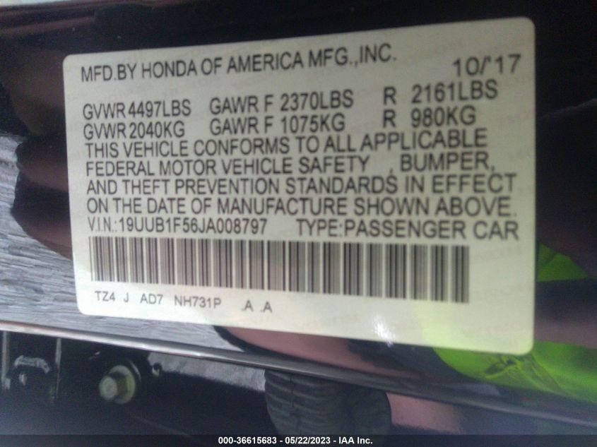 2018 ACURA TLX W/TECHNOLOGY PKG - 19UUB1F56JA008797