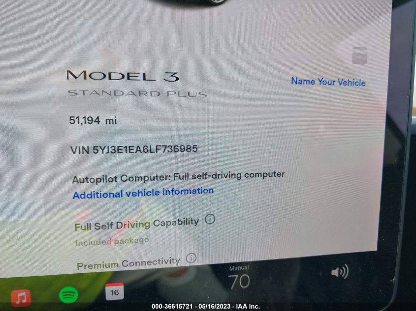 2020 TESLA MODEL 3 STANDARD RANGE - 5YJ3E1EA6LF736985