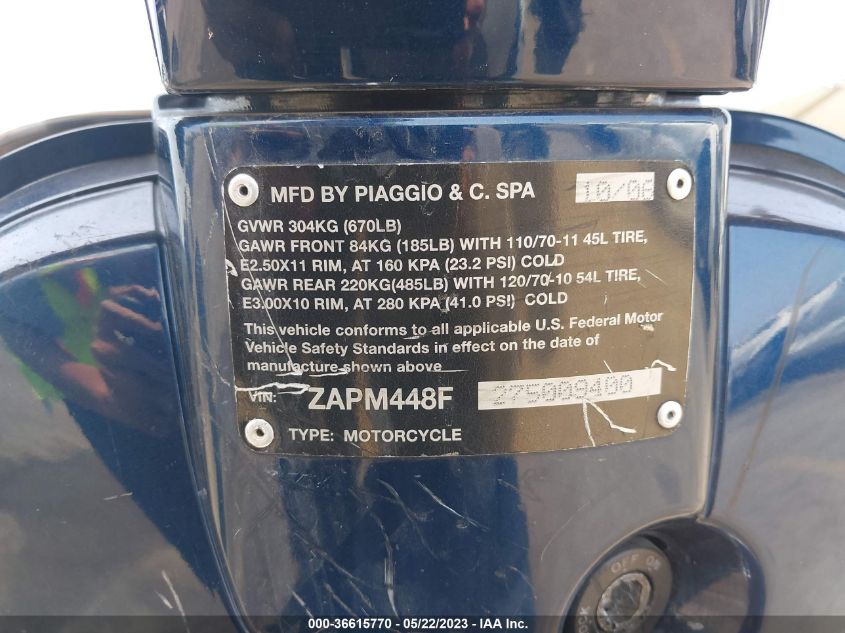 2007 VESPA LX 150 ZAPM448F275009400