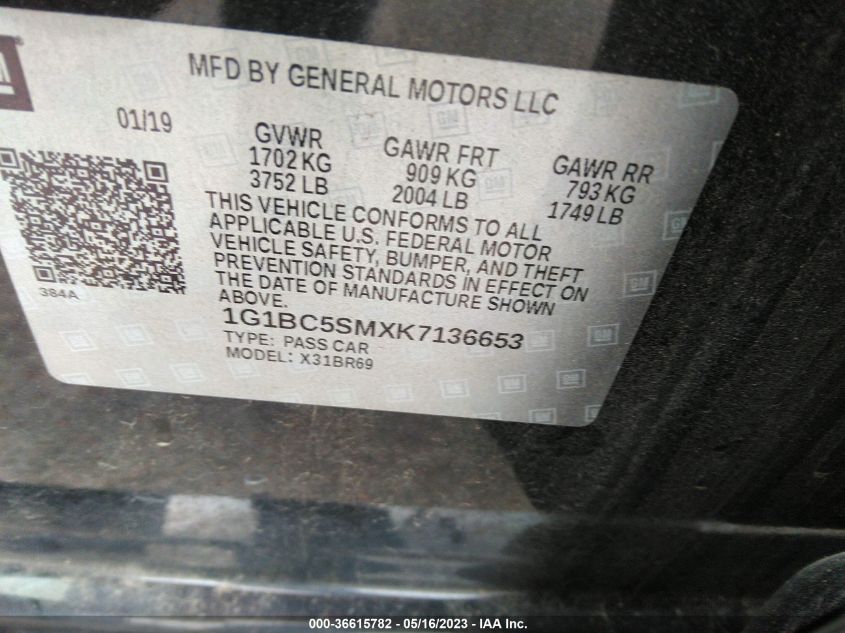 2019 CHEVROLET CRUZE LS - 1G1BC5SMXK7136653