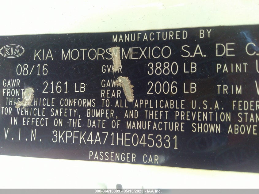 VIN 3KPFK4A71HE045331 2017 KIA FORTE LX