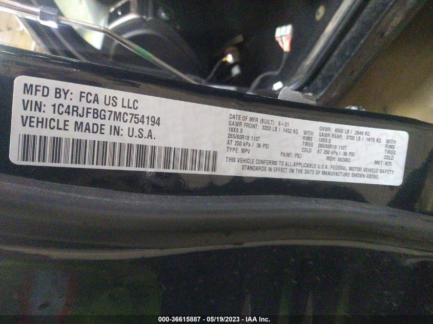 2021 JEEP GRAND CHEROKEE LIMITED - 1C4RJFBG7MC754194