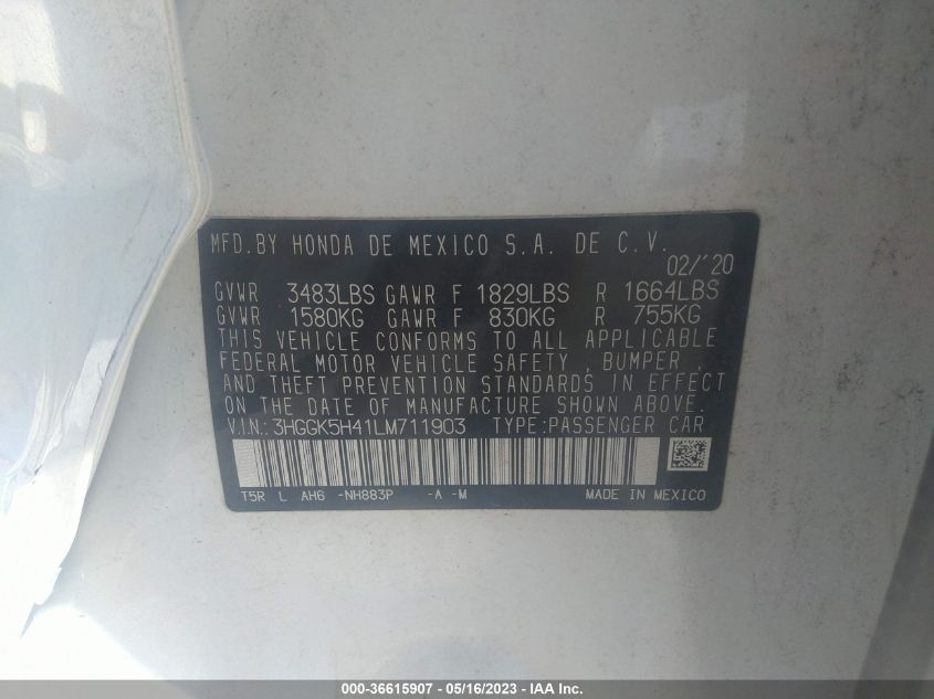 2020 HONDA FIT LX - 3HGGK5H41LM711903