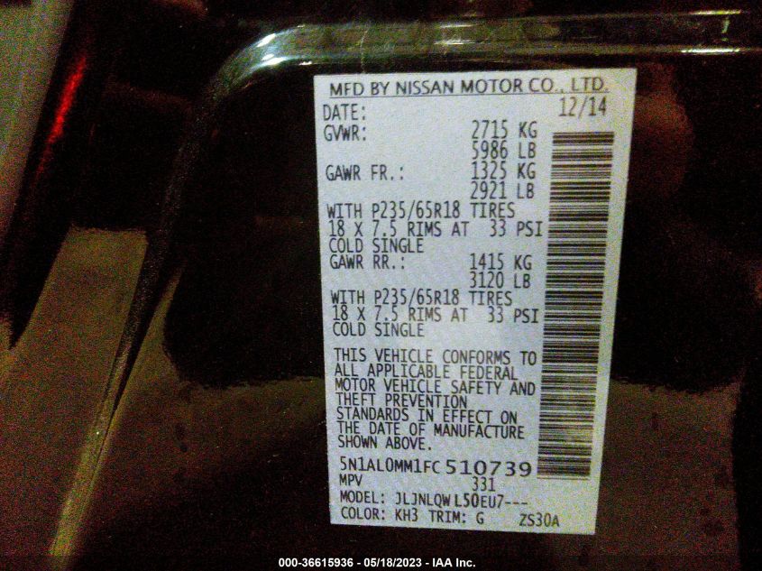 2015 INFINITI QX60 - 5N1AL0MM1FC510739