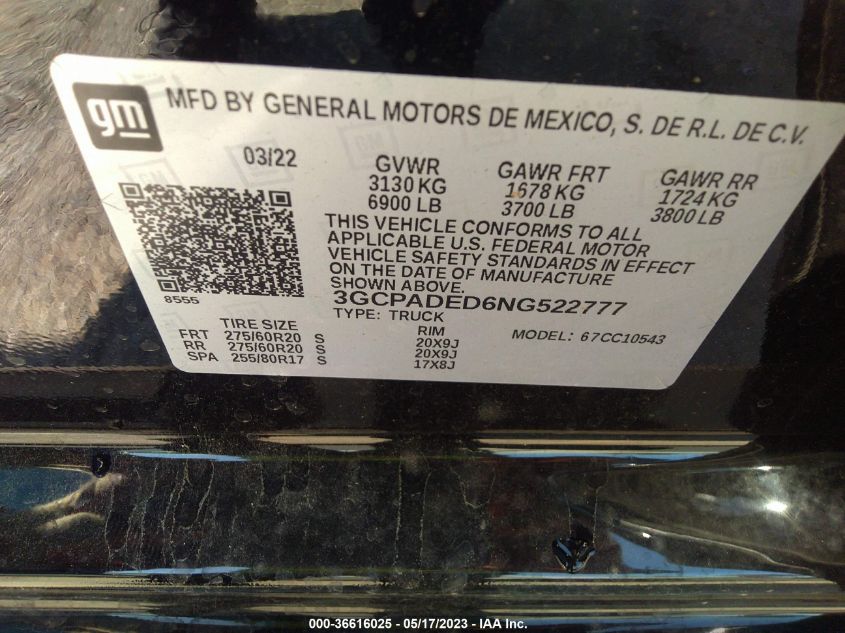2022 CHEVROLET SILVERADO 1500 RST - 3GCPADED6NG522777