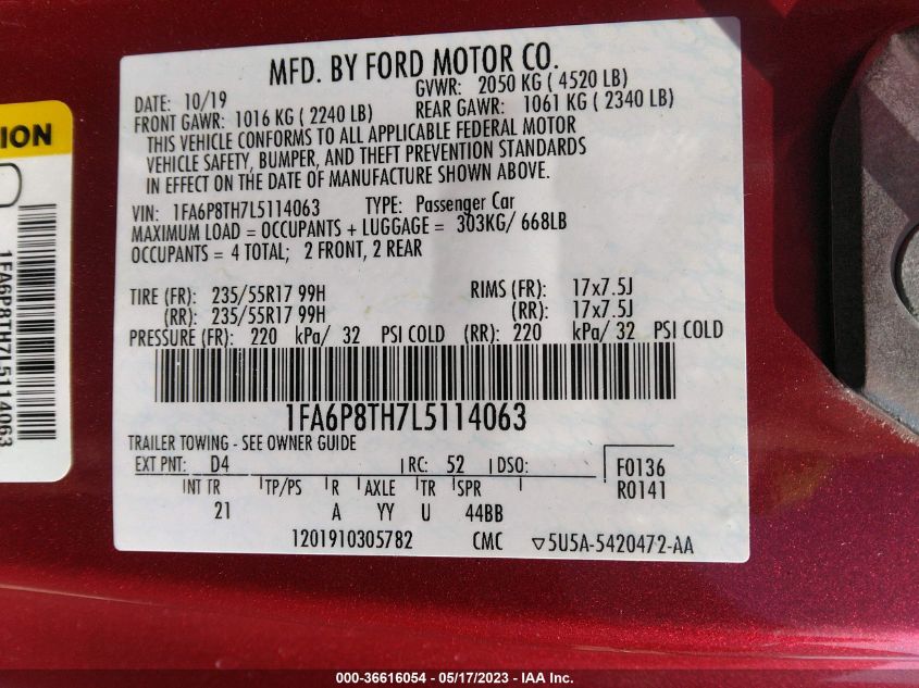 2020 FORD MUSTANG ECOBOOST - 1FA6P8TH7L5114063