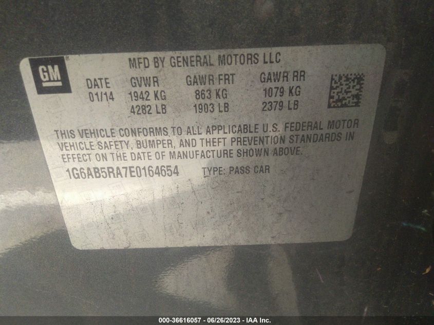 2014 CADILLAC ATS LUXURY RWD - 1G6AB5RA7E0164654
