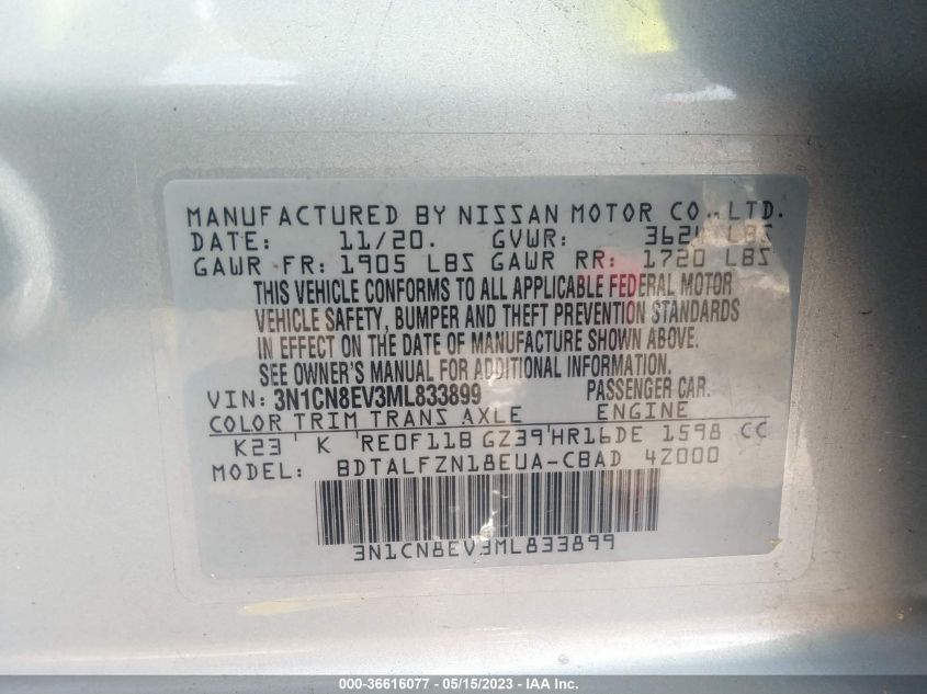 2021 NISSAN VERSA SV - 3N1CN8EV3ML833899