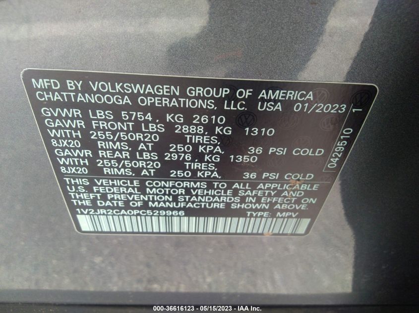 2023 VOLKSWAGEN ATLAS 3.6L V6 SE W/TECHNOLOGY - 1V2JR2CA0PC529966