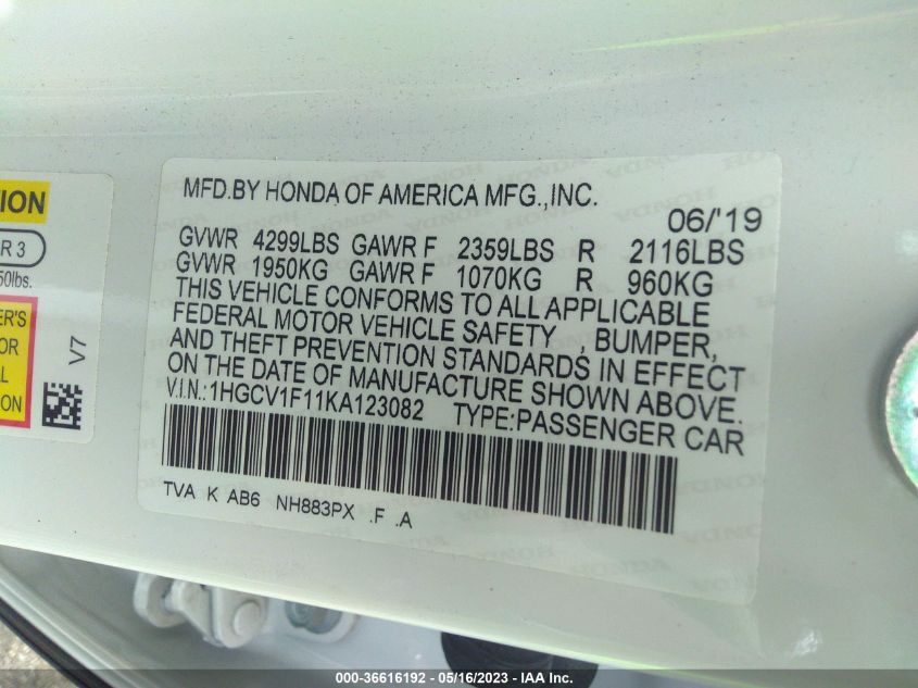 2019 HONDA ACCORD SEDAN LX 1.5T - 1HGCV1F11KA123082