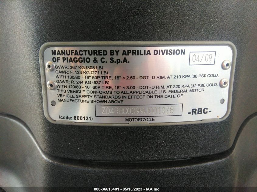 2009 APRILIA SCARABEO 200 ZD4RBC0099J001078