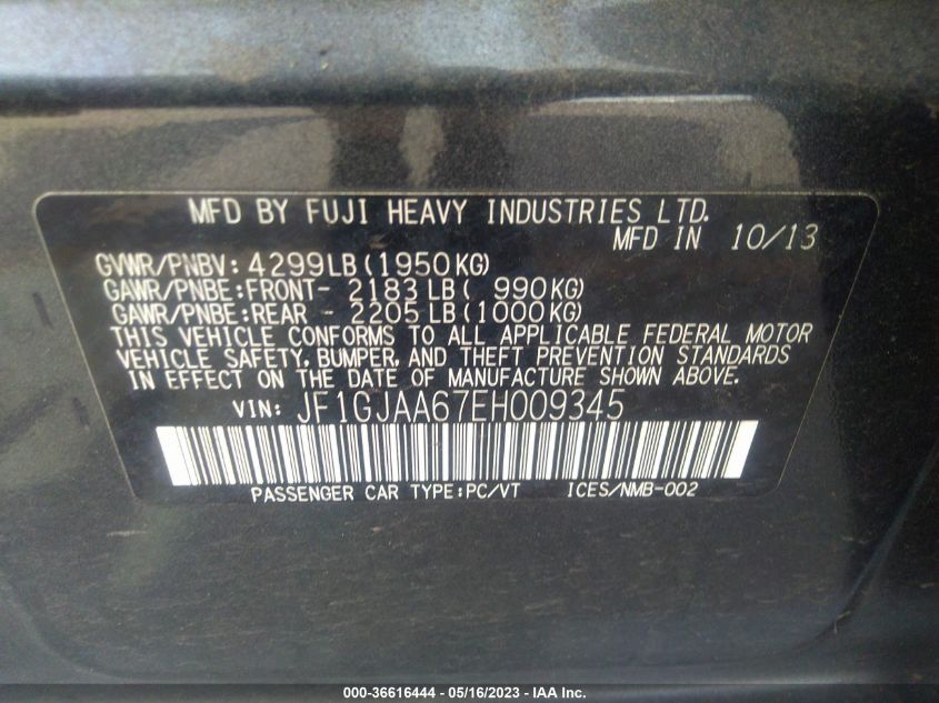 2014 SUBARU IMPREZA SEDAN - JF1GJAA67EH009345