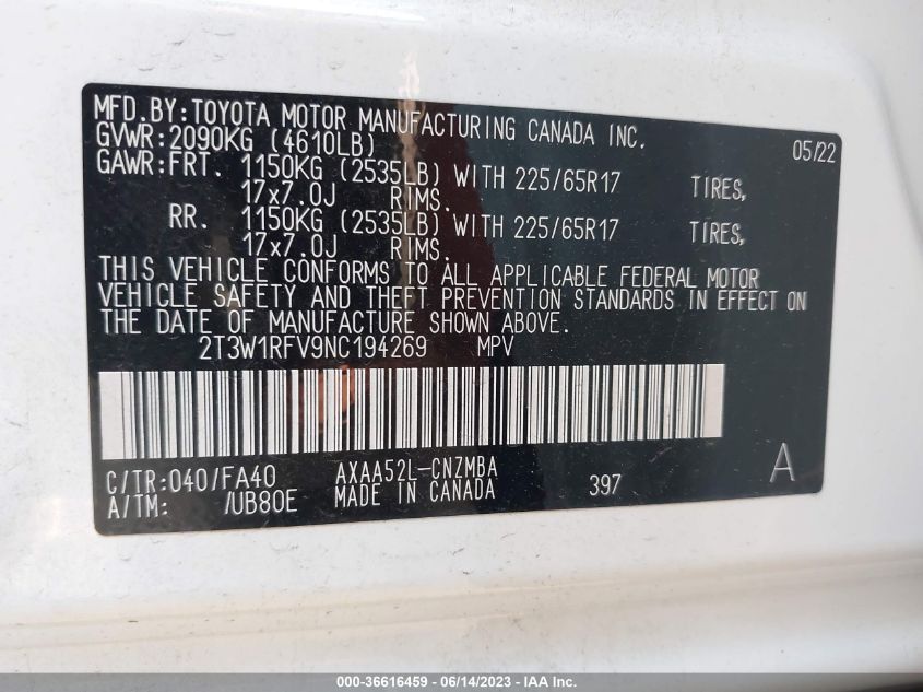 2022 TOYOTA RAV4 XLE - 2T3W1RFV9NC194269