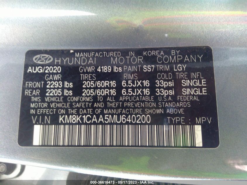 2021 HYUNDAI KONA SE - KM8K1CAA5MU640200