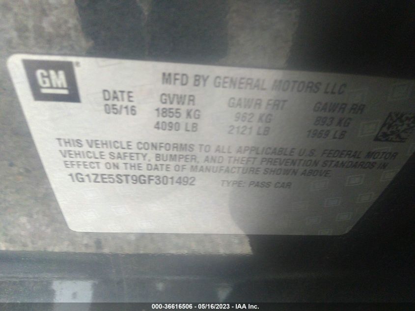 2016 CHEVROLET MALIBU LT - 1G1ZE5ST9GF301492
