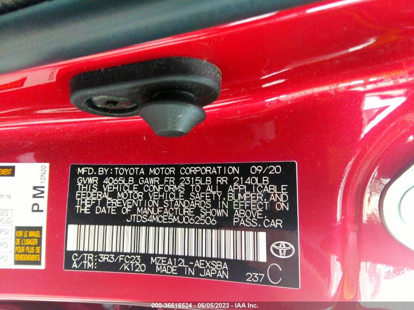 2021 TOYOTA COROLLA SE/NIGHTSHADE/APEX SE - JTDS4MCE5MJ062506