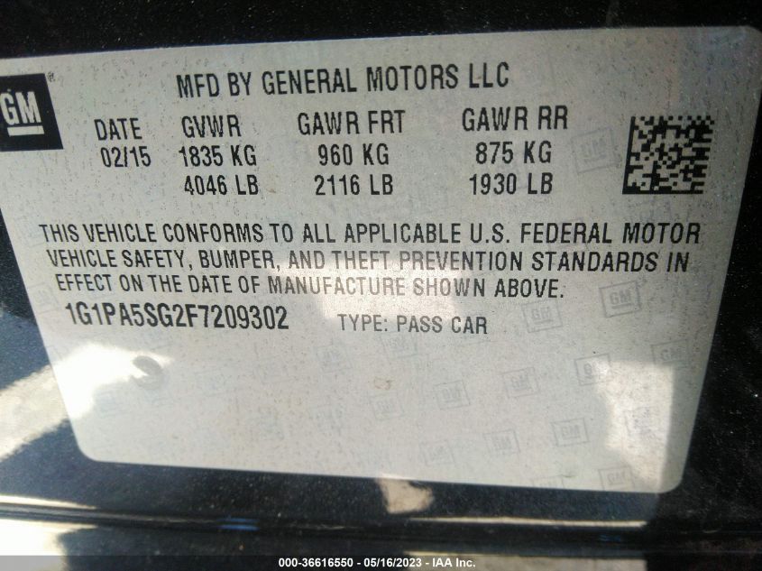 2015 CHEVROLET CRUZE LS - 1G1PA5SG2F7209302