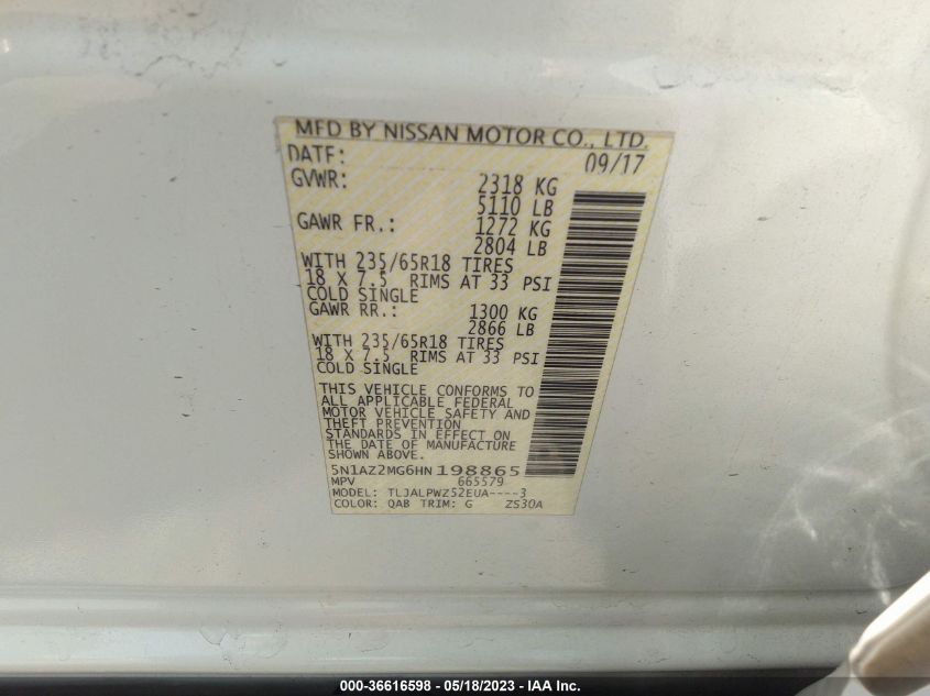 2017 NISSAN MURANO S - 5N1AZ2MG6HN198865