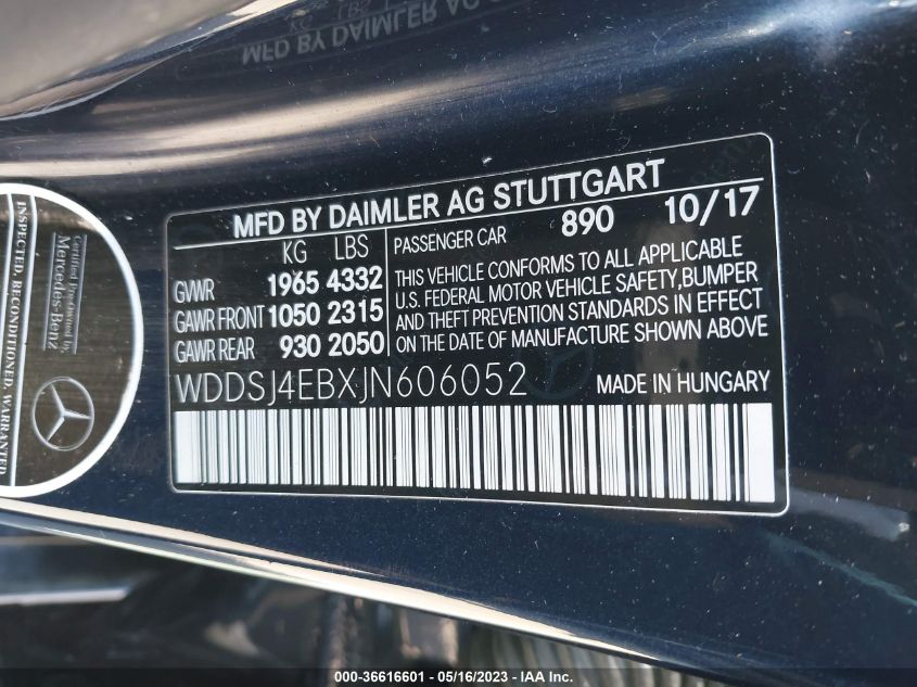 2018 MERCEDES-BENZ CLA CLA 250 - WDDSJ4EBXJN606052