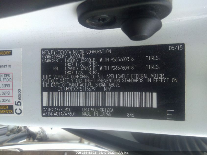 2015 LEXUS GX 460 LUXURY JTJJM7FX2F5115679