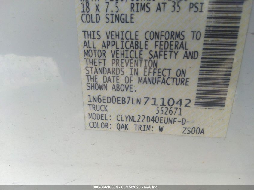 2020 NISSAN FRONTIER SV - 1N6ED0EB7LN711042