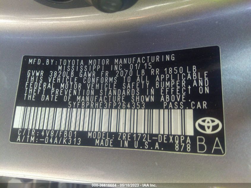 2015 TOYOTA COROLLA LE ECO - 5YFBPRHE3FP264353