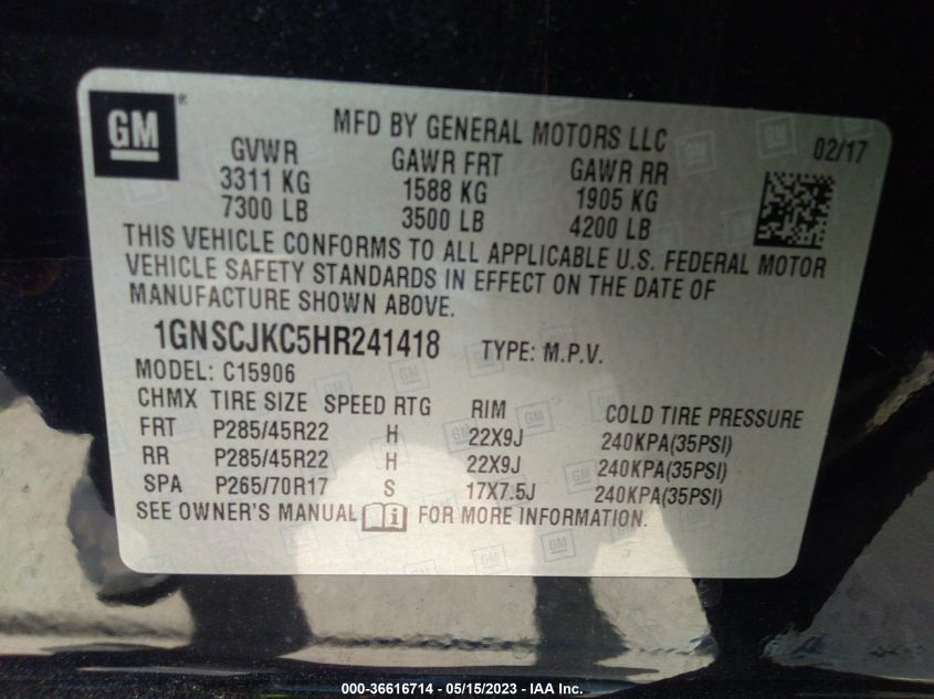 2017 CHEVROLET SUBURBAN PREMIER - 1GNSCJKC5HR241418