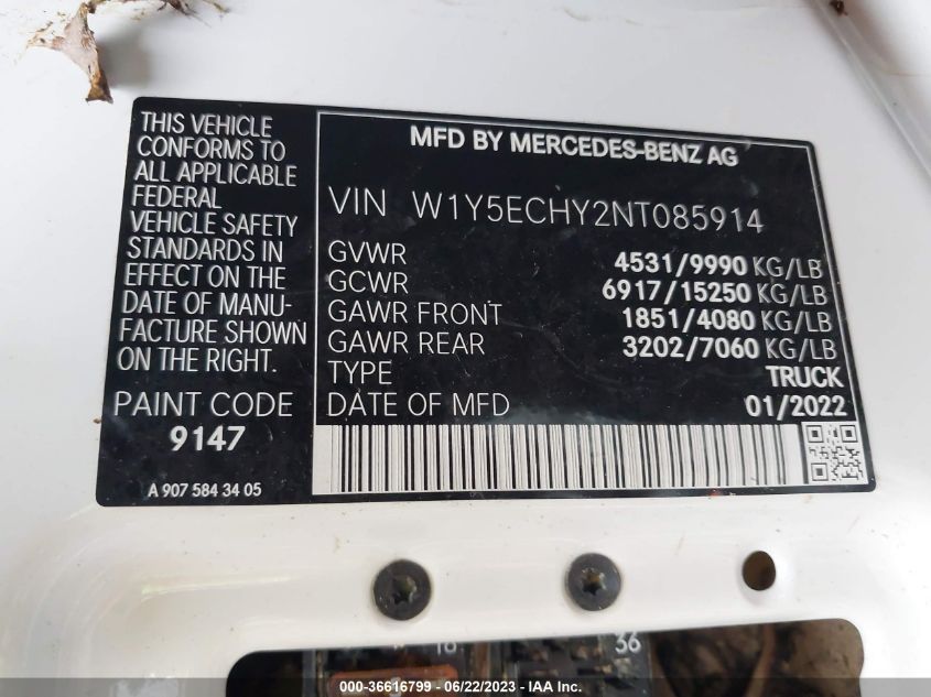 2022 MERCEDES-BENZ SPRINTER CARGO VAN - W1Y5ECHY2NT085914