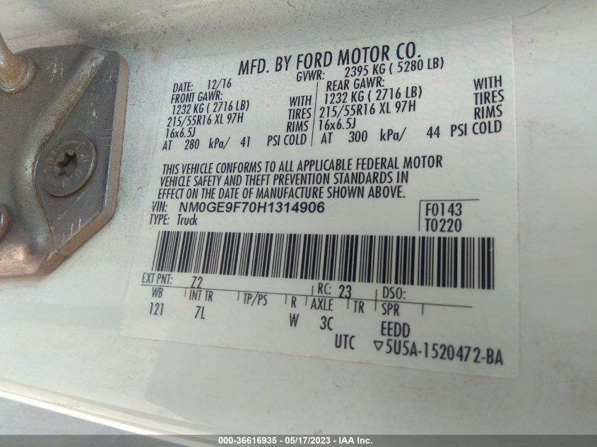 2017 FORD TRANSIT CONNECT WAGON XLT - NM0GE9F70H1314906