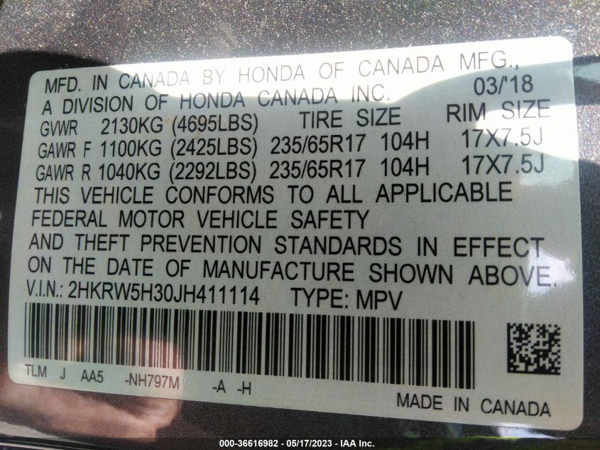 2018 HONDA CR-V LX - 2HKRW5H30JH411114