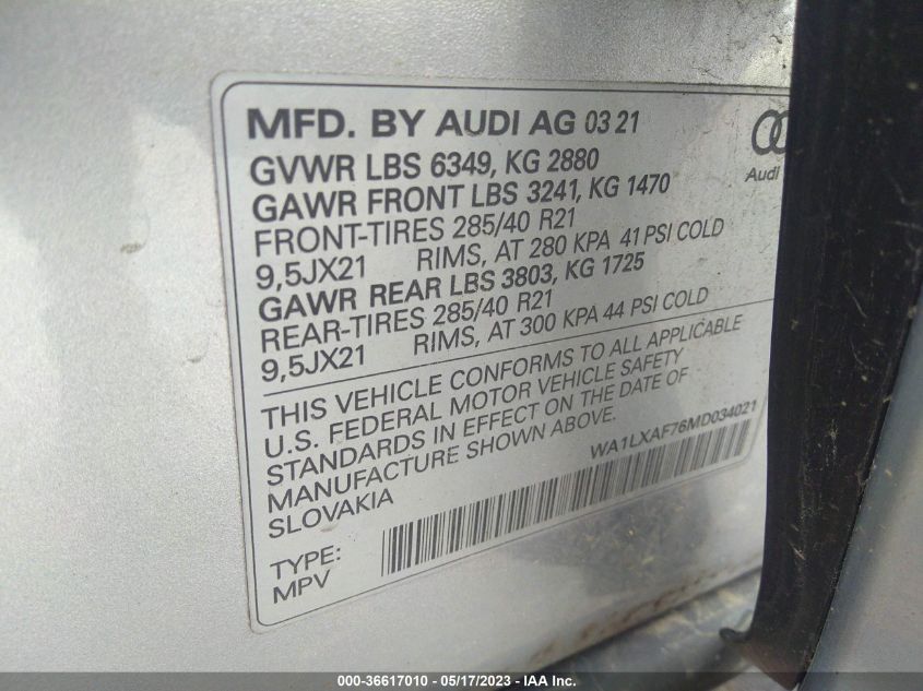 WA1LXAF76MD034021 2021 AUDI Q7, photo no. 9