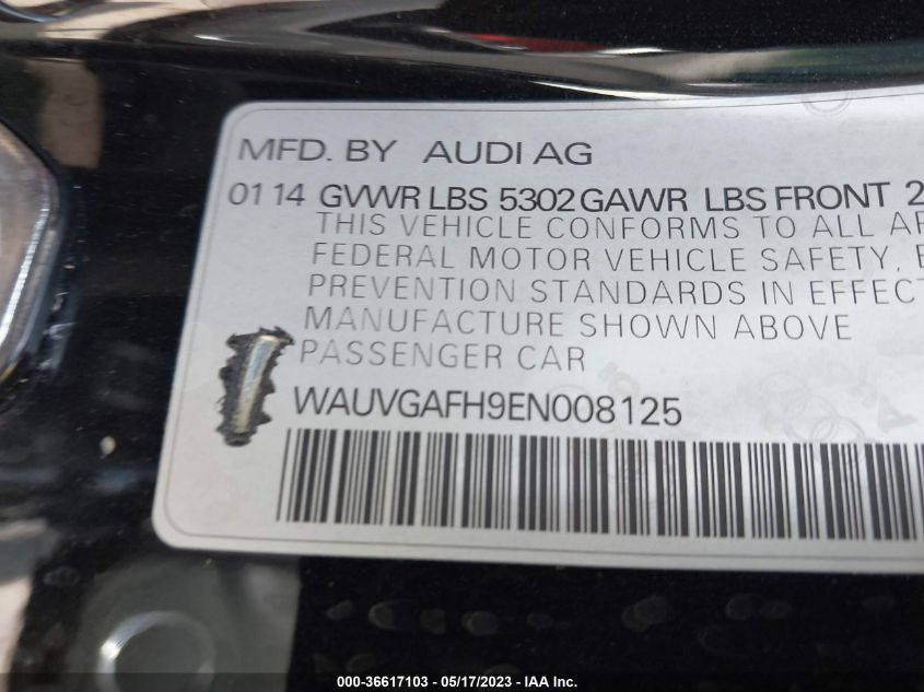 2014 AUDI S5 PRESTIGE WAUVGAFH9EN008125