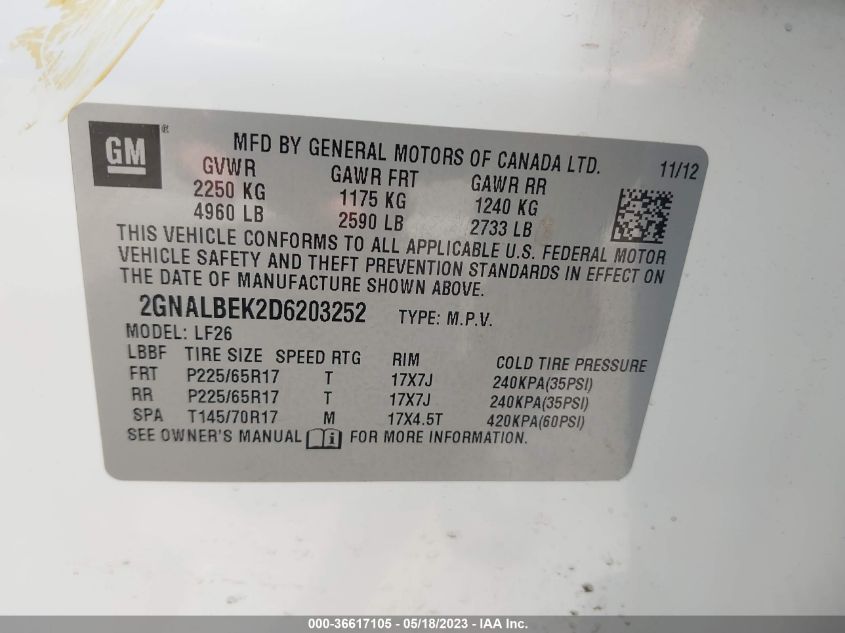 2013 CHEVROLET EQUINOX LS - 2GNALBEK2D6203252