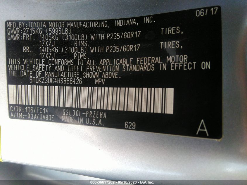 2017 TOYOTA SIENNA LE - 5TDKZ3DC4HS866426