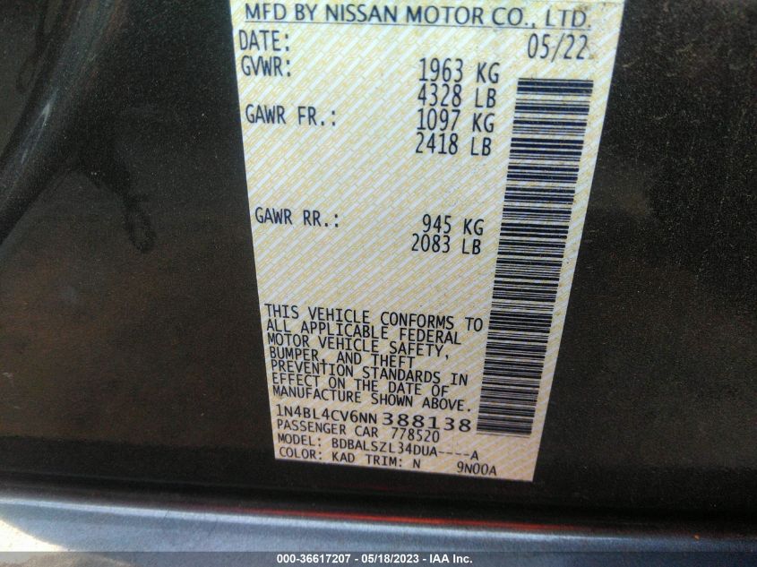2022 NISSAN ALTIMA 2.5 SR - 1N4BL4CV6NN388138