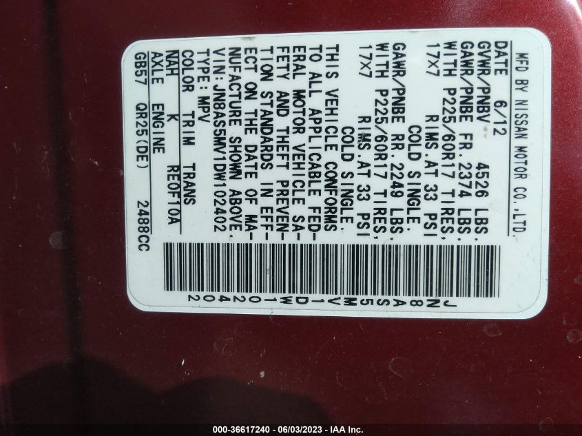 2013 NISSAN ROGUE SV - JN8AS5MV1DW102402