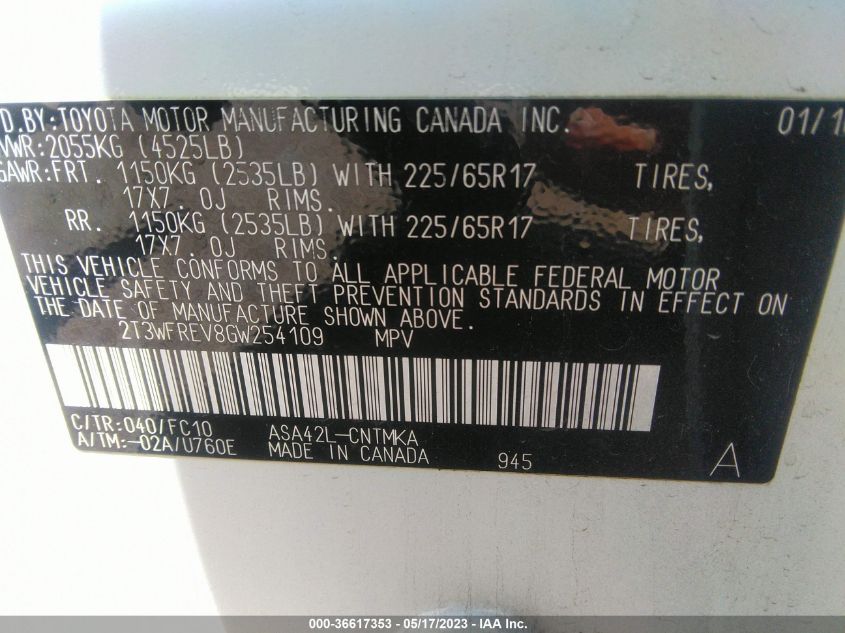2016 TOYOTA RAV4 XLE - 2T3WFREV8GW254109