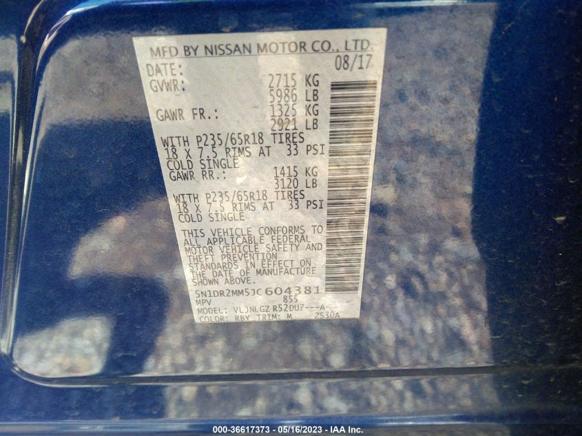 2018 NISSAN PATHFINDER SL - 5N1DR2MM5JC604381