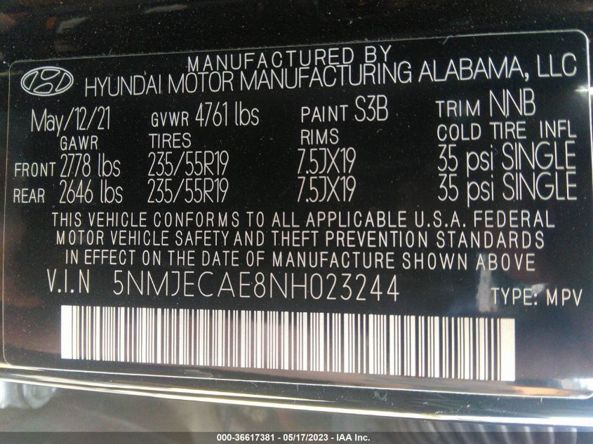 2022 HYUNDAI TUCSON LIMITED - 5NMJECAE8NH023244