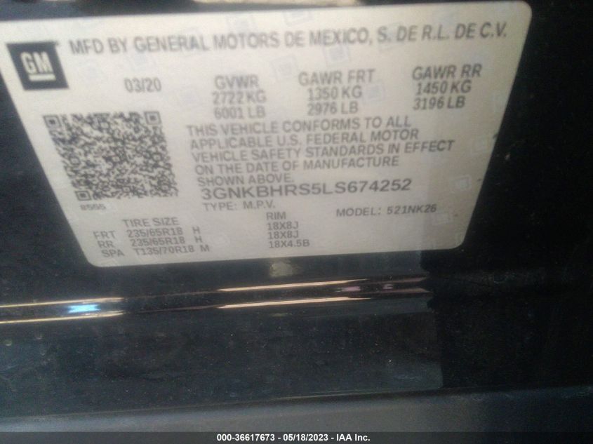 2020 CHEVROLET BLAZER LT - 3GNKBHRS5LS674252