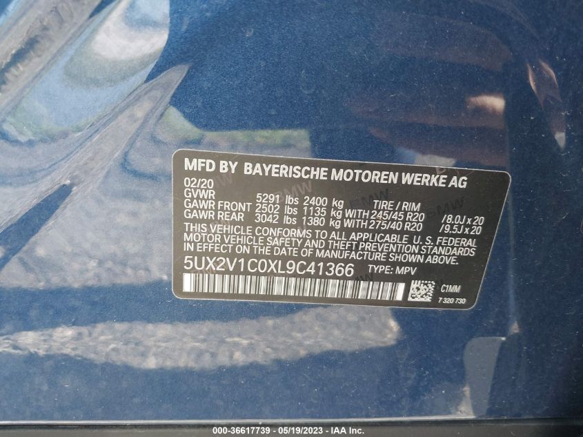 2020 BMW X4 XDRIVE30I - 5UX2V1C0XL9C41366