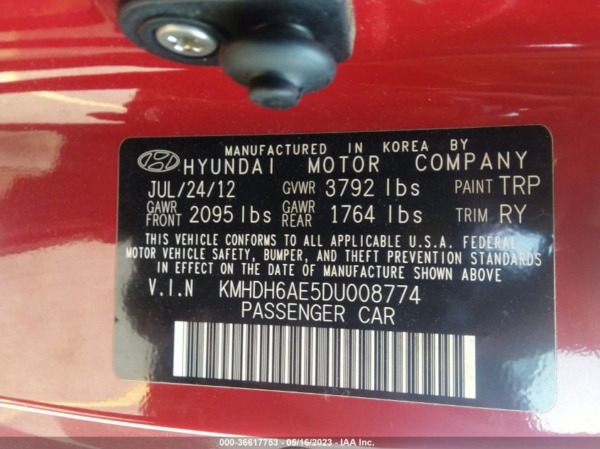 2013 HYUNDAI ELANTRA COUPE GS KMHDH6AE5DU008774